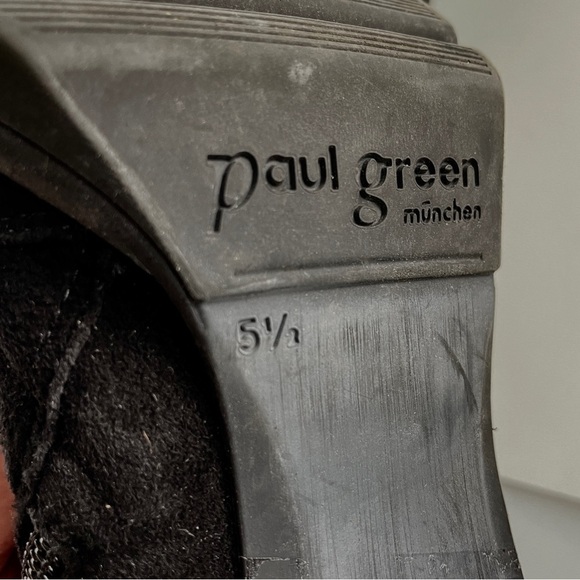 Paul Green Black Suede Heeled Ankle Booties Chelsea Lug sole Comfort US 7.5 - Picture 7 of 8
